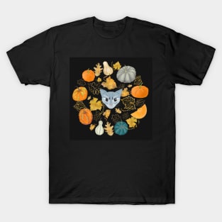 Halloween Evil Cat in a Pumpkin Patch T-Shirt